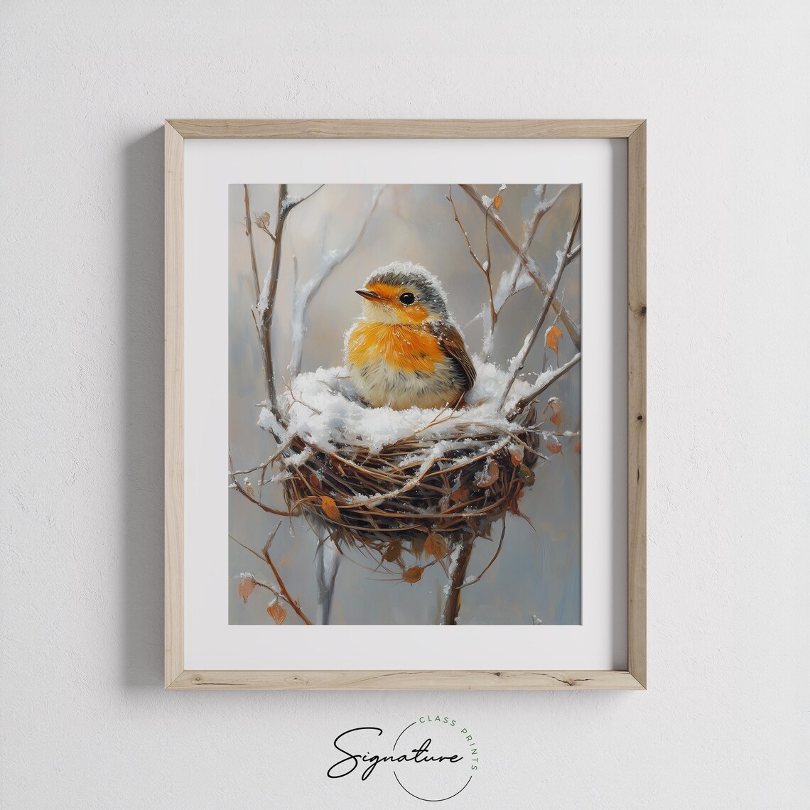 Baby Robin In Snowy Nest With Winter Branches Sweet Bird Art Poster - Image 3