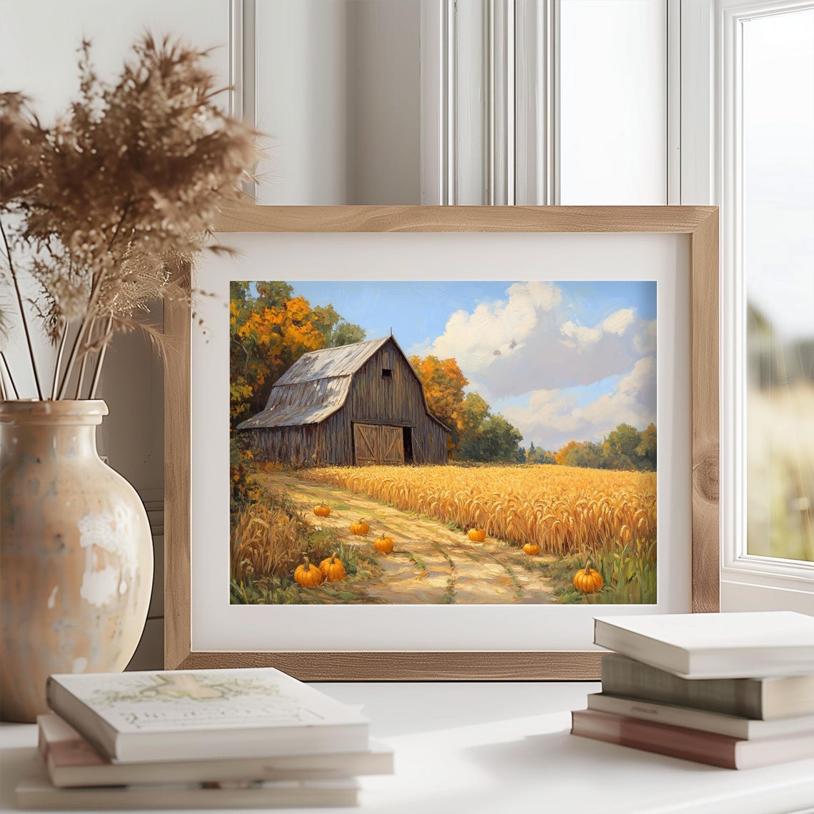 Wooden Barn Pumpkin Patch Harvest Field Golden Fall Farm Art Poster - Image 2