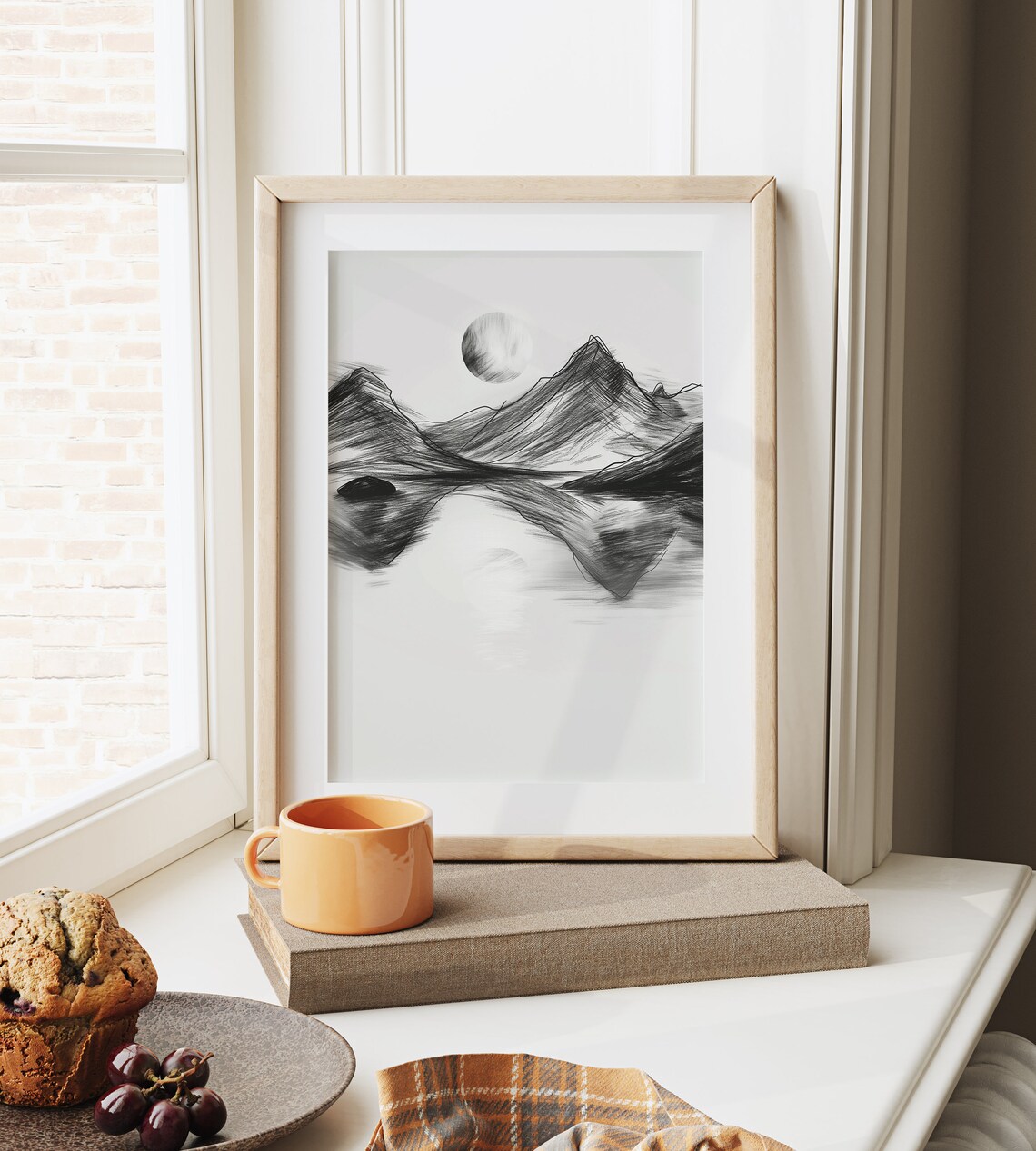 Moonlight Reflecting On A Mountain Lake Sketch Night Landscape Art Tranquil Nature Wall Decor Mountain View Illustration 756 - Image 6