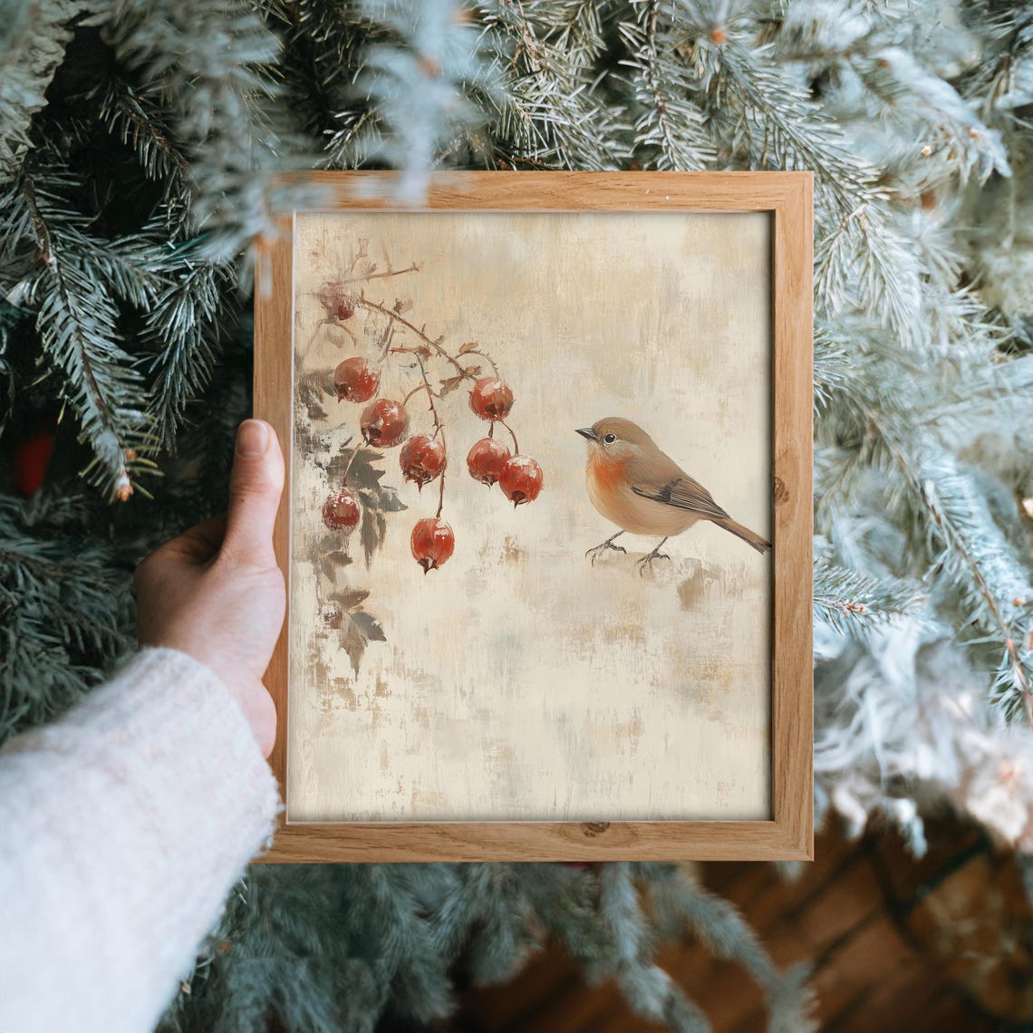 Robin with Red Rose Hip Berries Vintage Winter Bird Scene Poster - Image 6