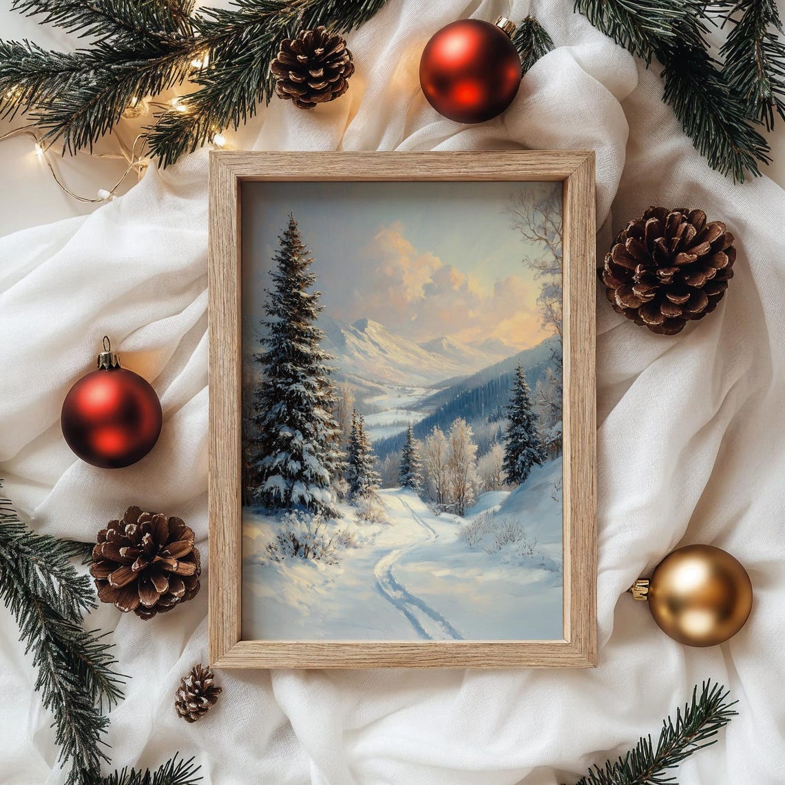Serene Snowy Trail Through Winter Woods Sunrise Landscape Poster - Image 4