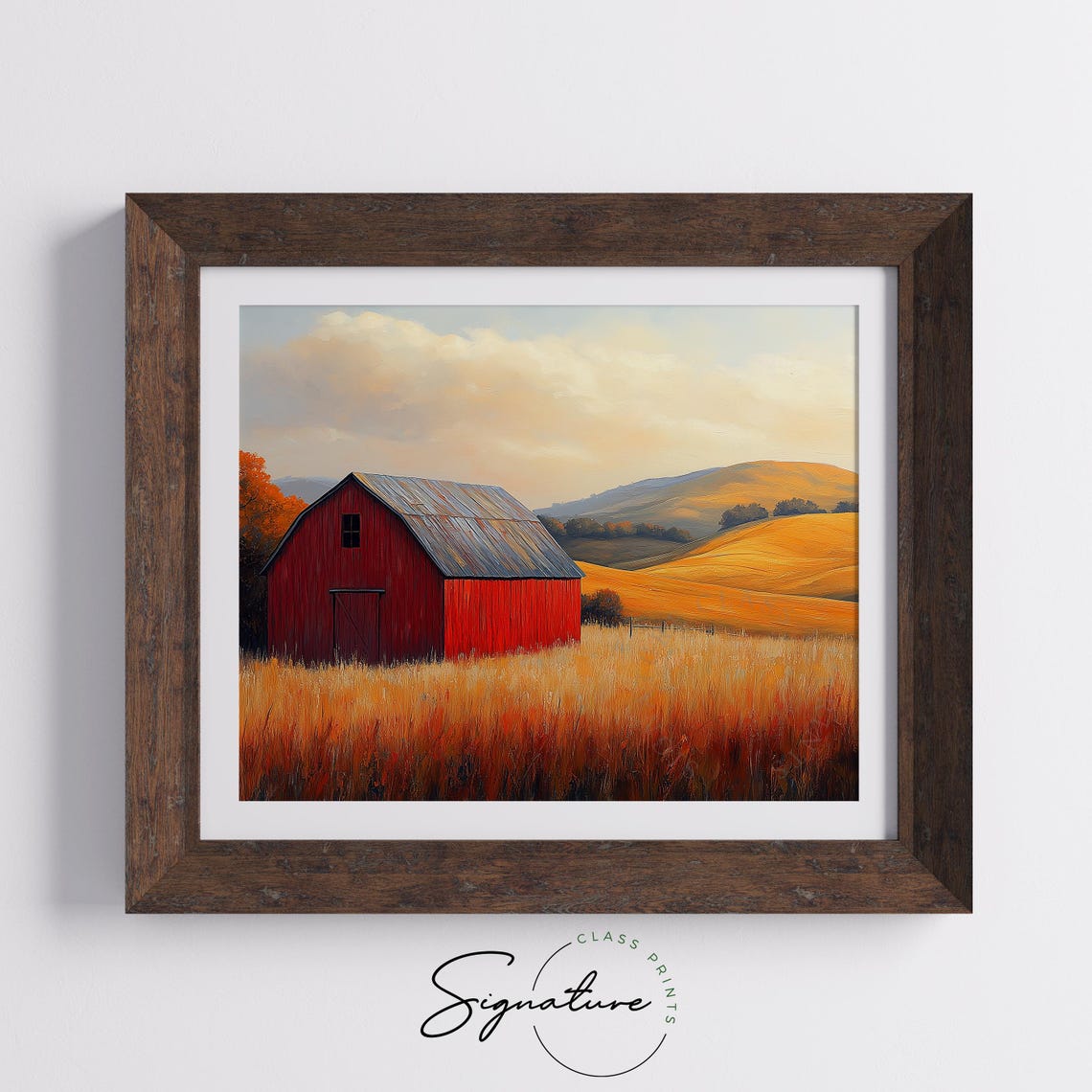 Red Barn Autumn Field Golden Sunset Rolling Hills Farm Wall Art - Image 5
