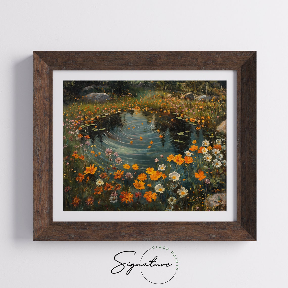 Swirling Pond Ringed By Wildflowers Impressionist Floral Poster - Image 5