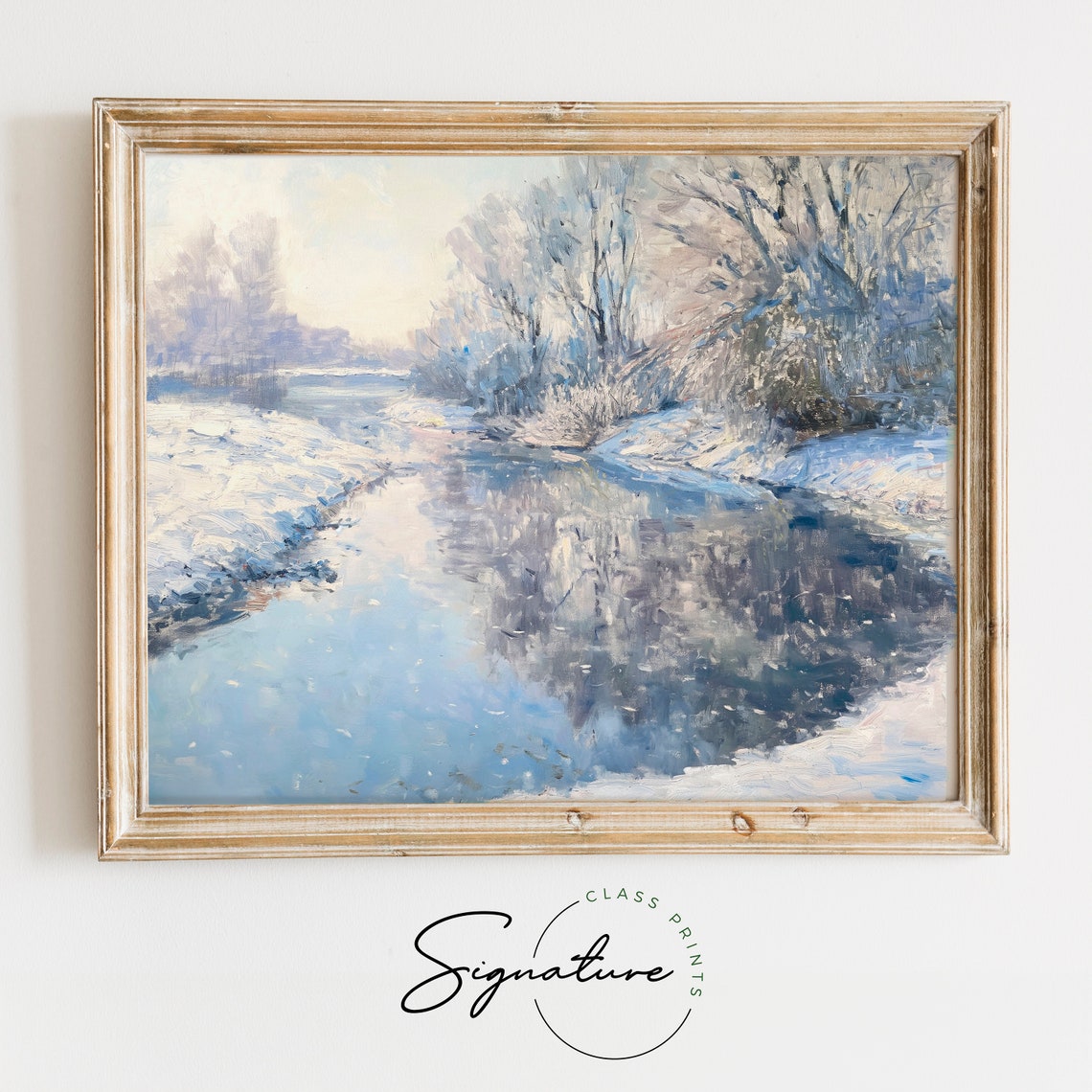 Peaceful Snowy River On Frosty Morning Winter Painting Poster
