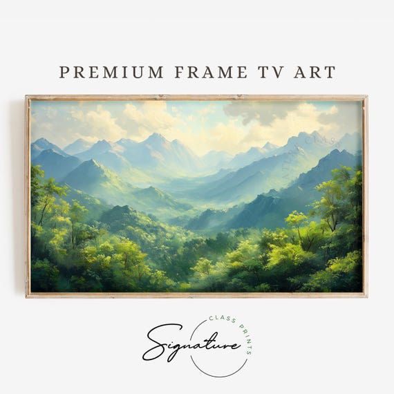 Green Forest Mountain Range Tv Art Nature Landscape Frame Tv Art Rustic Nature Scene Country Wall Decor 3494