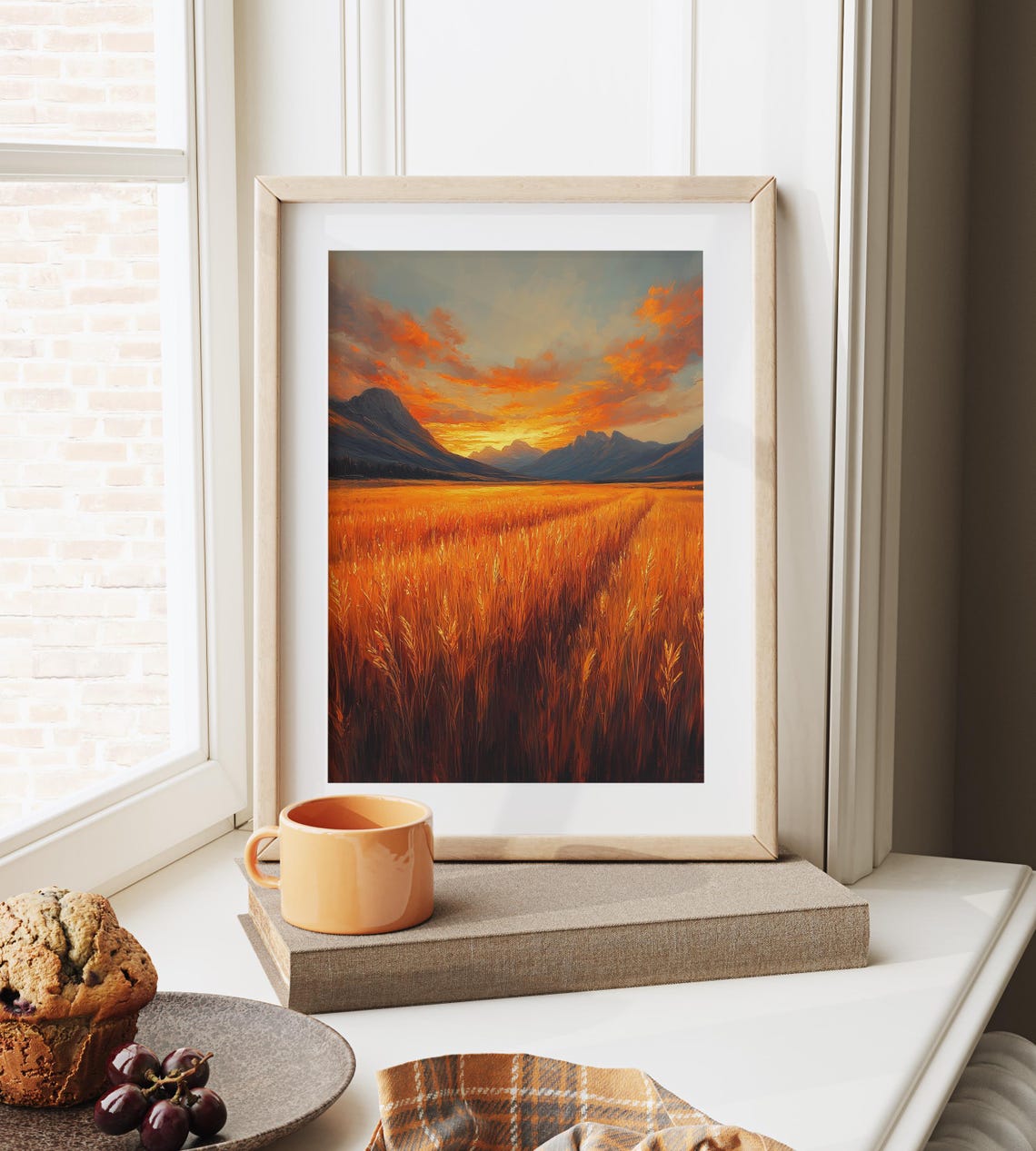 Autumn Wheat Field Sunset Mountain Valley Fiery Cloudscape Poster - Image 6