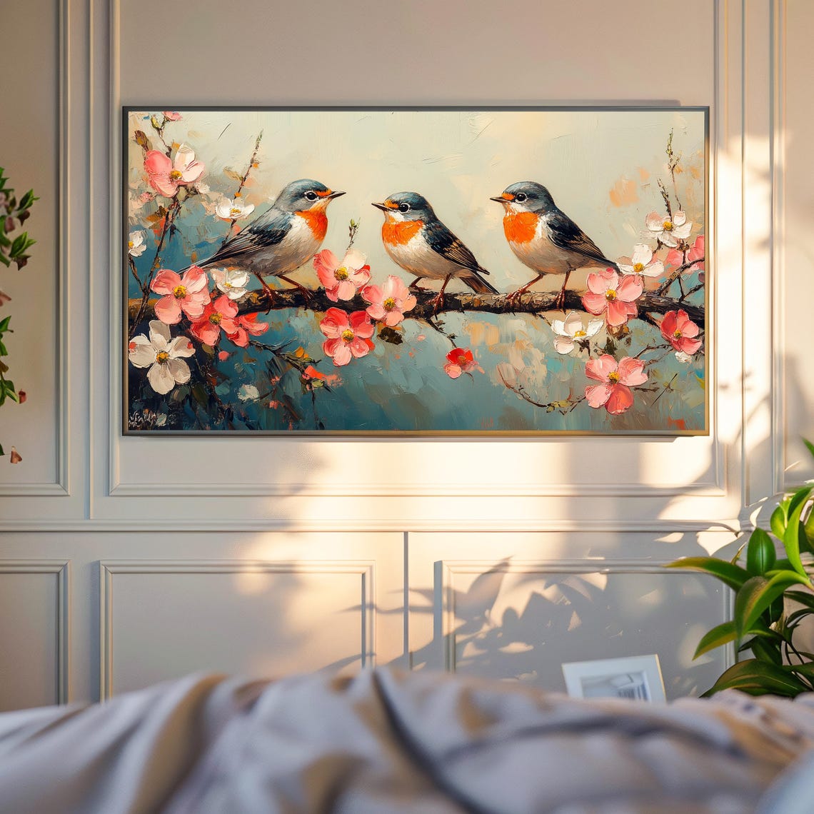Three Robins On Cherry Blossom Branch Spring Songbird Poster - Image 4