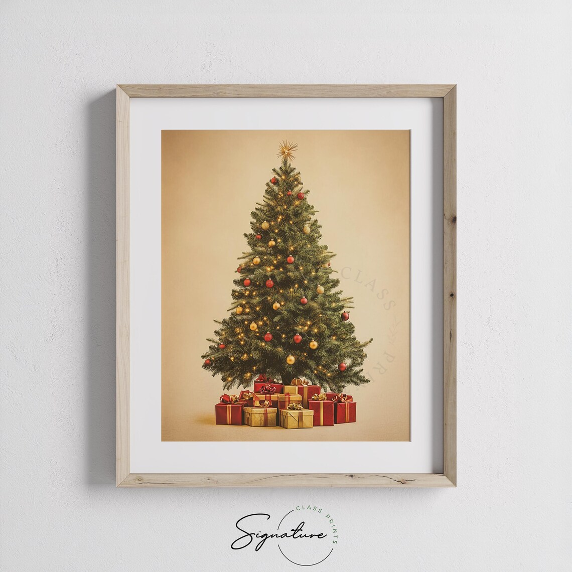 Vintage Christmas Tree With Gifts Warm Retro Holiday Painting Poster - Image 3