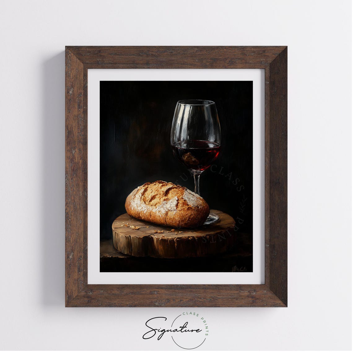 Red Wine Glass And Rustic Bread Loaf Moody Still Life Poster - Image 4
