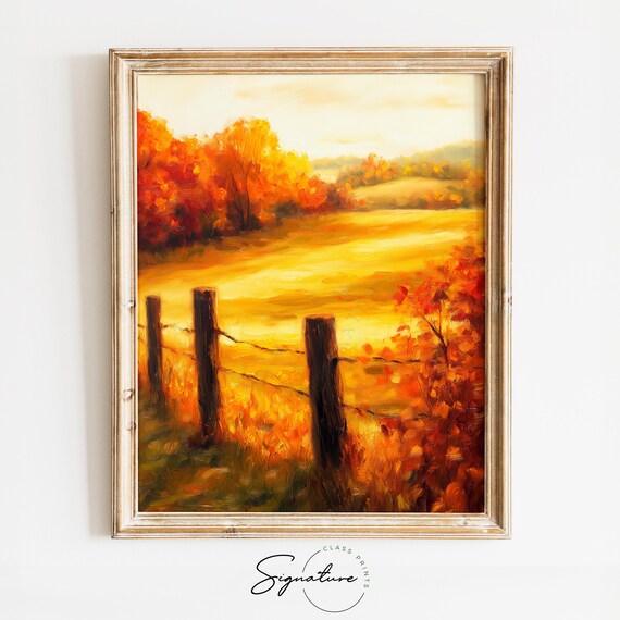 Golden Autumn Meadow With Rustic Fence Posts Countryside Poster
