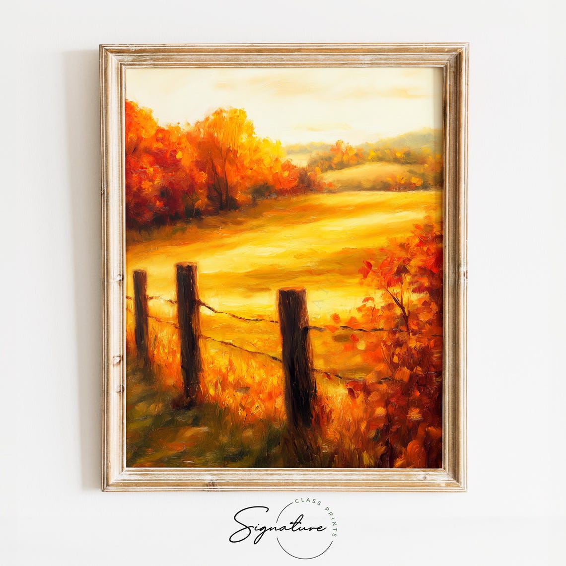 Golden Autumn Meadow With Rustic Fence Posts Countryside Poster