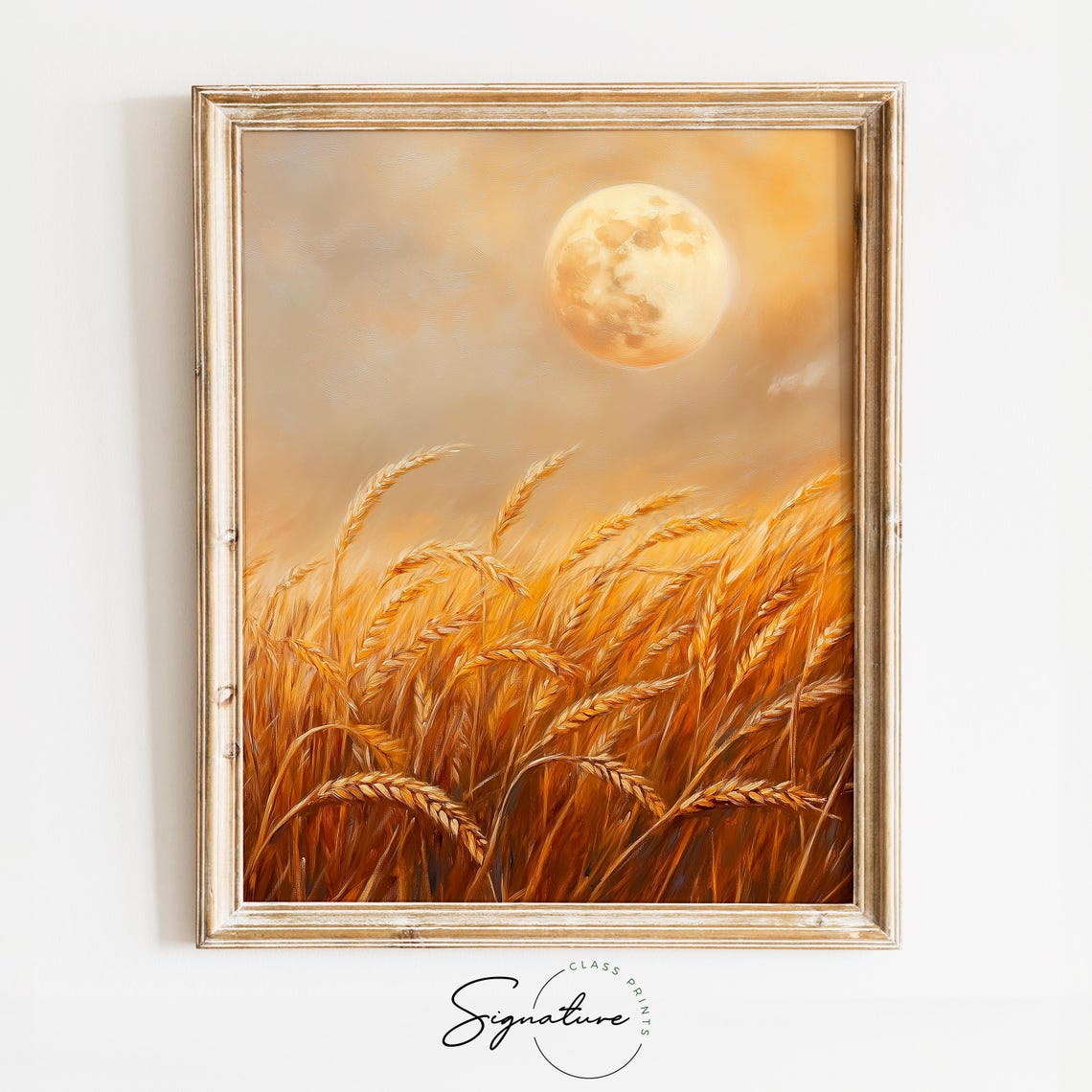 Golden Wheat Field Under Full Moon Autumn Harvest Night Poster