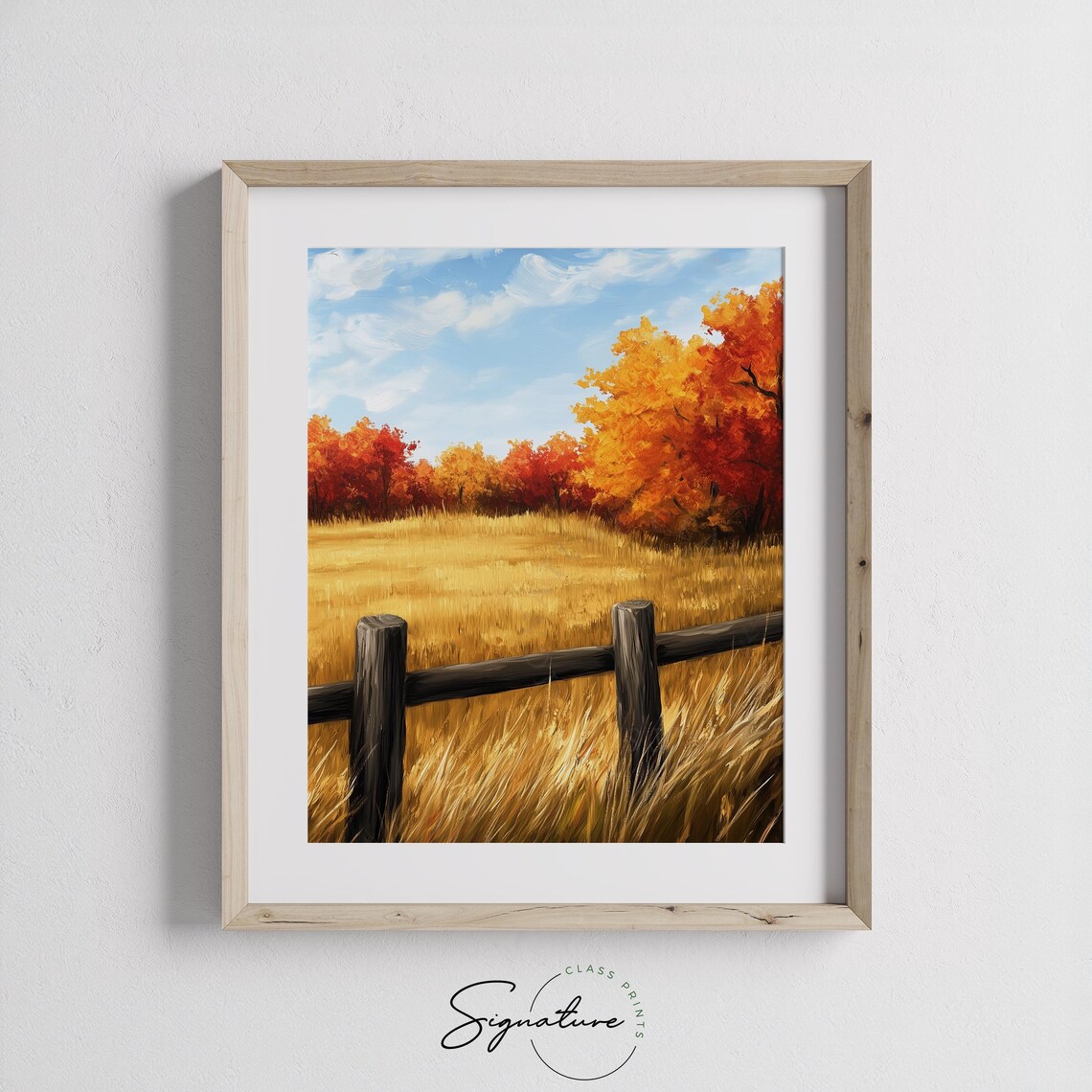 Weathered Fence Posts Overlooking Vast Golden Meadow in Autumn Wall Art - Image 3