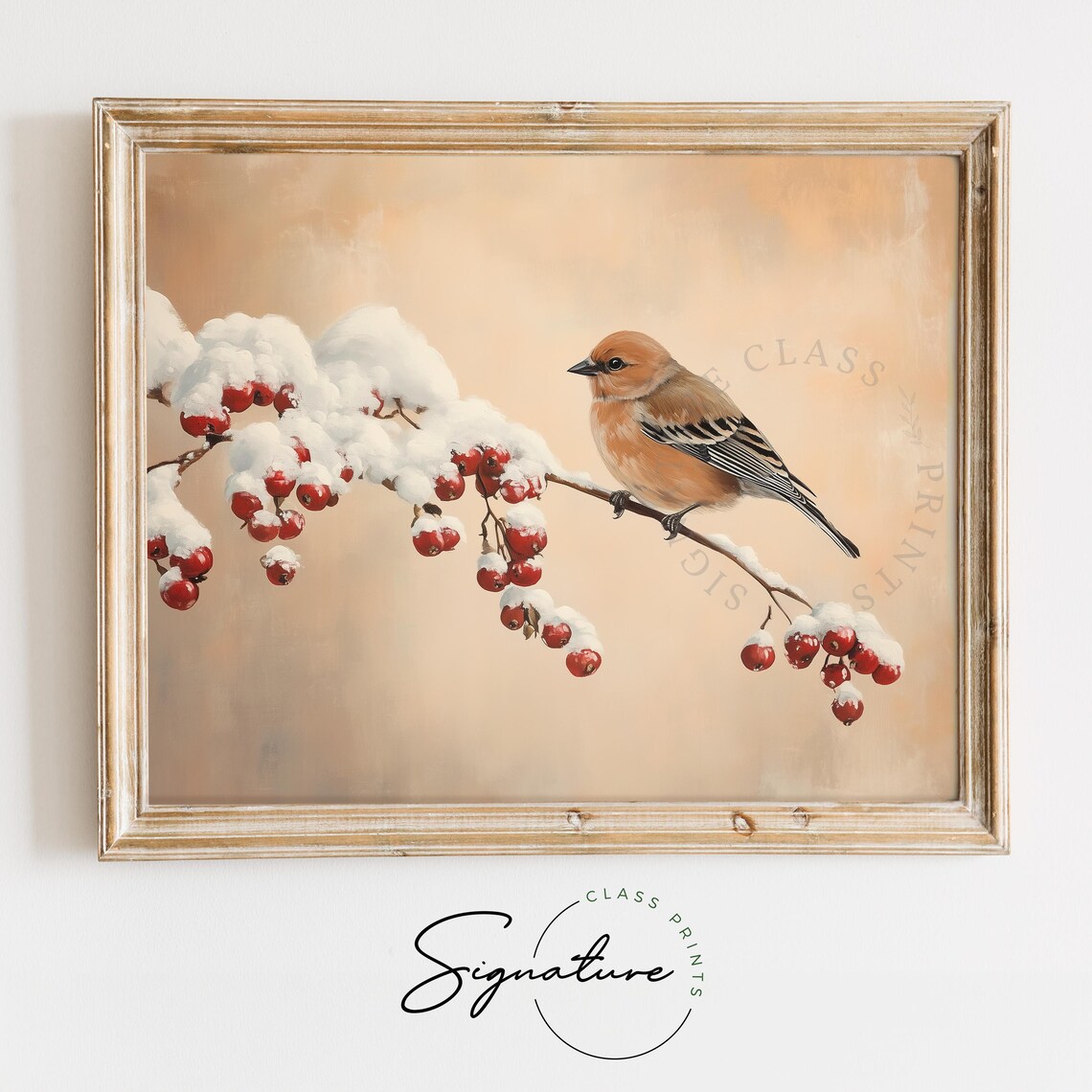Common Chaffinch On Snowy Branch, Rustic Winter Poster