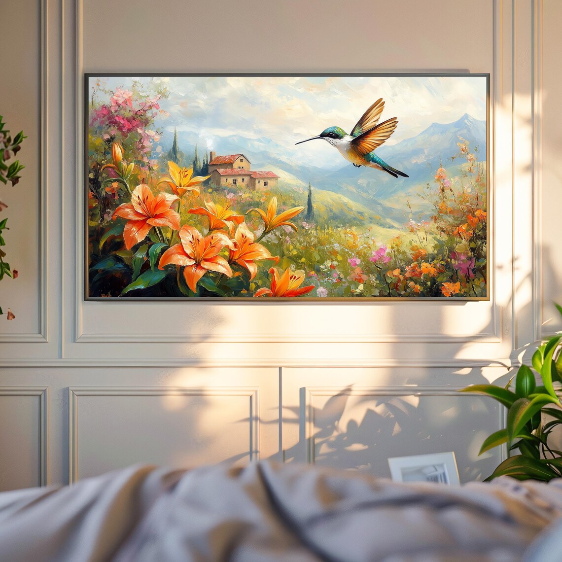 Hummingbird Over Orange Lilies Tuscany Villa Summer Art Poster - Image 4