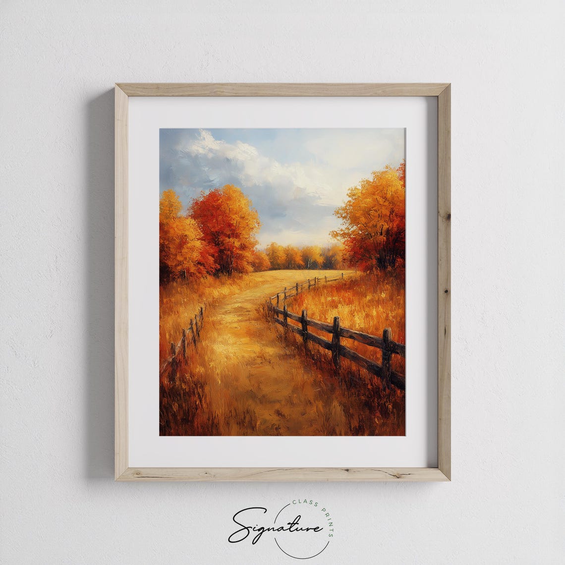 Country Lane Wooden Fence Autumn Trees Golden Grass Field Poster - Image 3