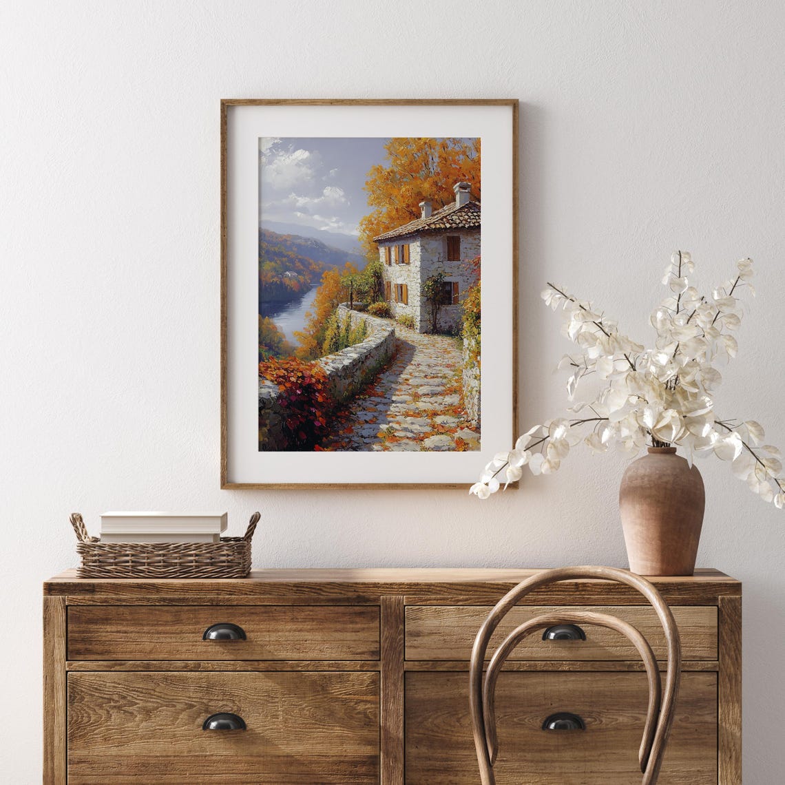 Old Stone Villa Overlooking River Autumn Valley Landscape Print - Image 5