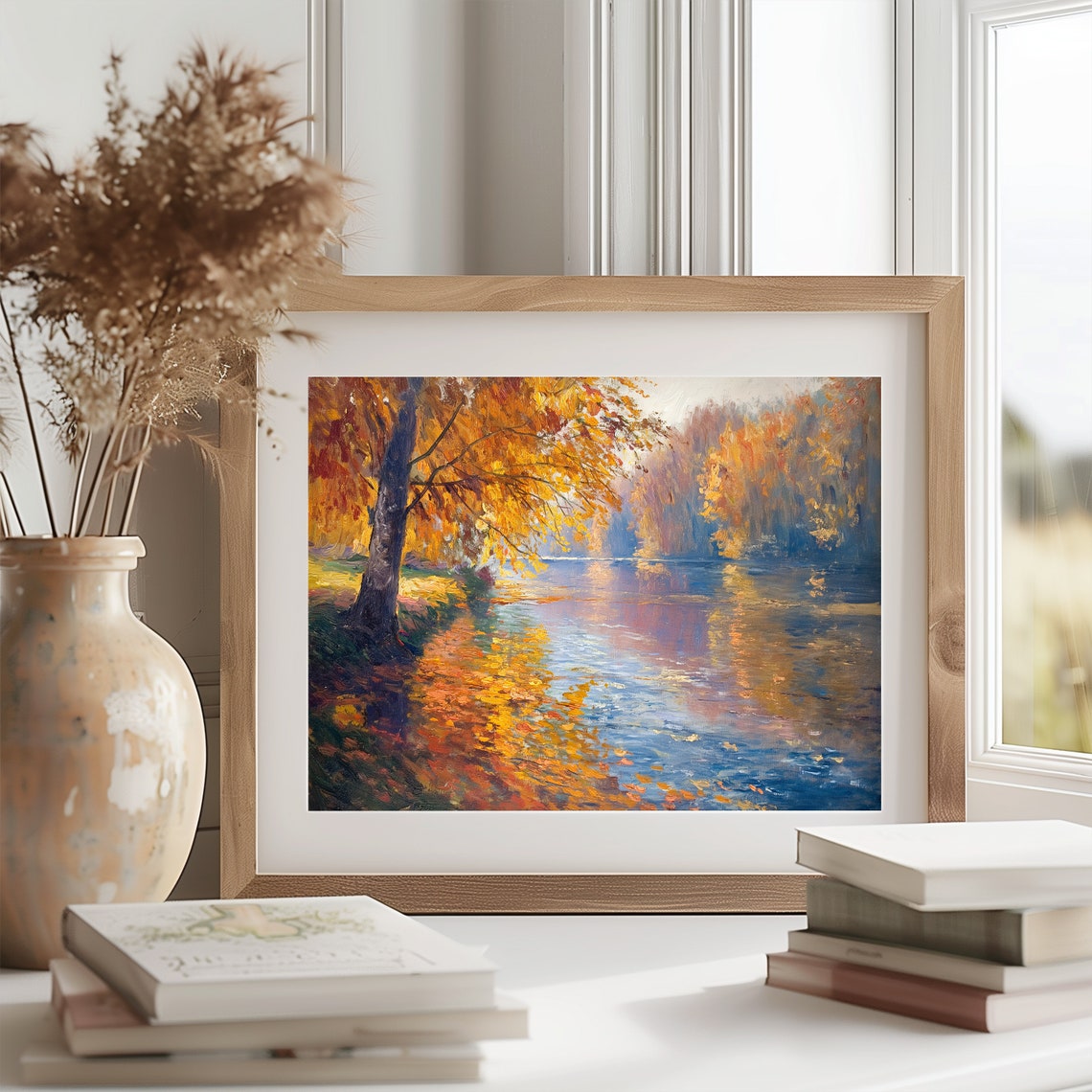 Autumn River With Golden Foliage Serene Fall Landscape Art Poster - Image 2