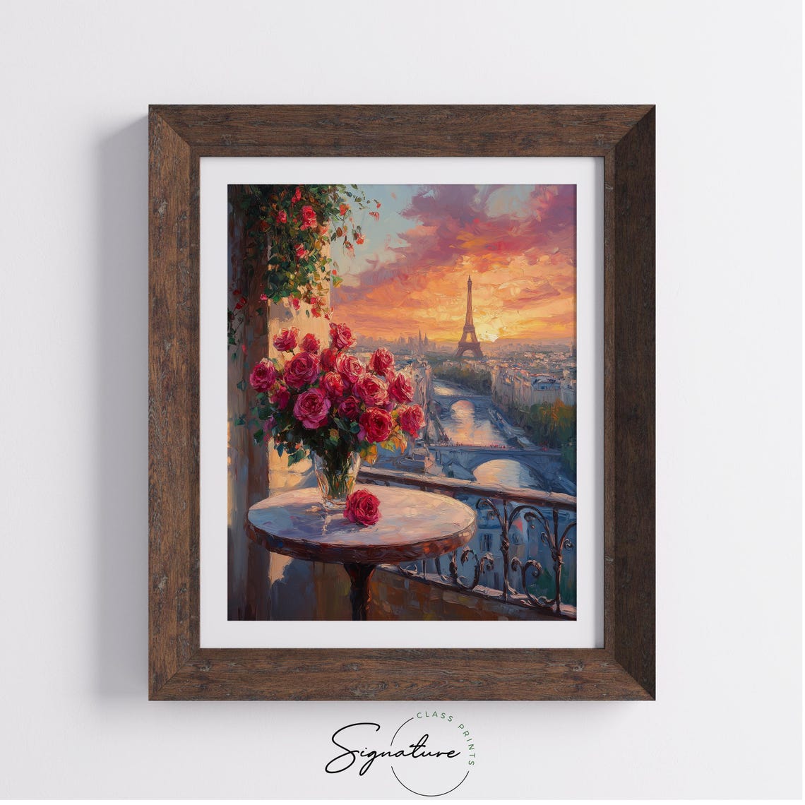 Paris Balcony Roses Eiffel Tower Sunset Seine View Romantic Art Poster - Image 4