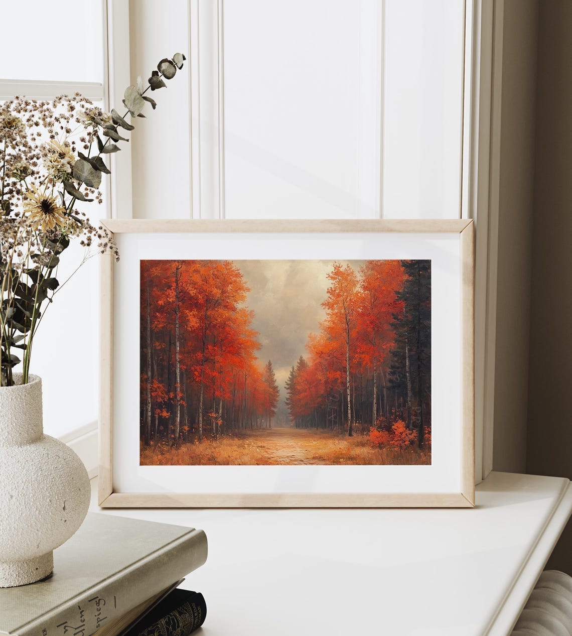 Forest Path Lined with Brilliant Red and Orange Autumn Trees Poster - Image 6