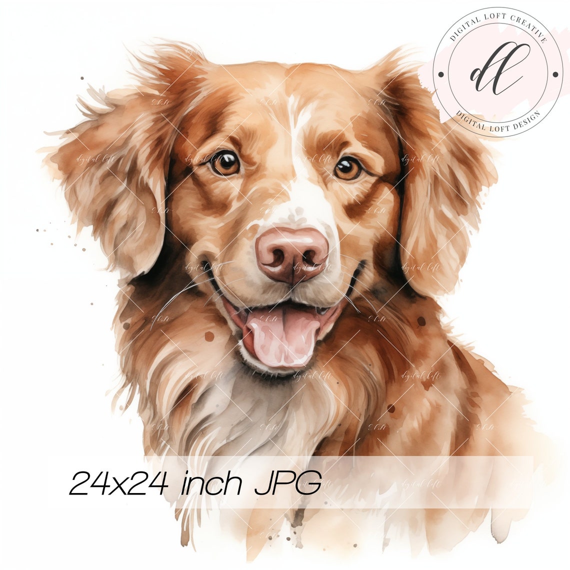 Watercolor Golden Red Retriever Dog Portrait Pet Lover Poster