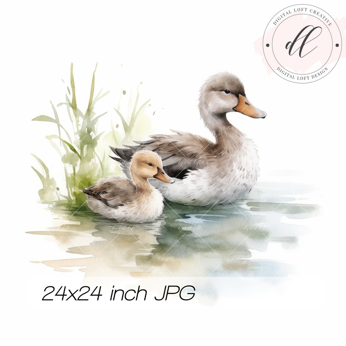 Watercolor Ducklings Art Print Mother Duck And Baby Duck Sweet Nursery Decor Wildlife Painting Wall Art Jpg
