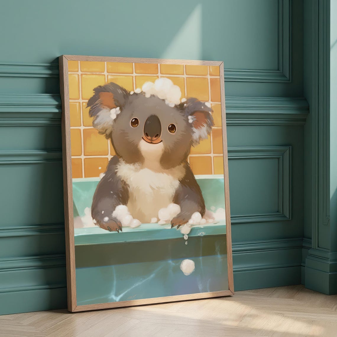 Cute Koala Bubble Bath Tub Cartoon Nursery Bathroom Wall Art
