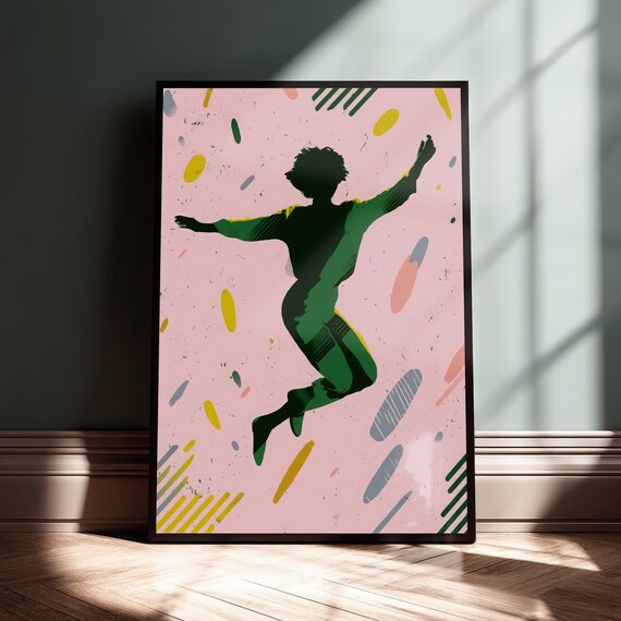 Dynamic Jumper Silhouette Art Abstract Figure Energetic Wall Decor Modern Sporty For Home