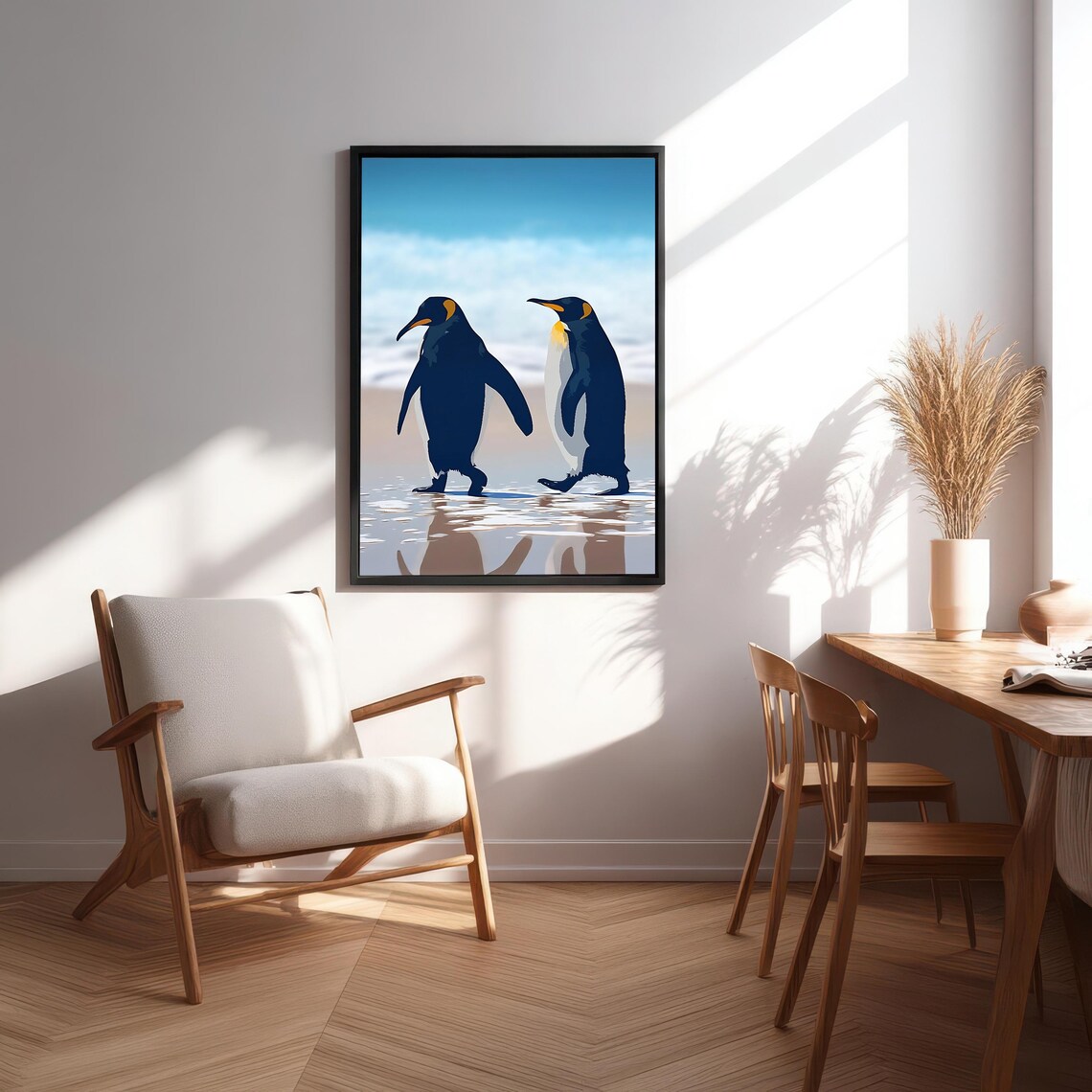 Walking Emperor Penguins, Minimalist Wildlife Illustration - Image 5