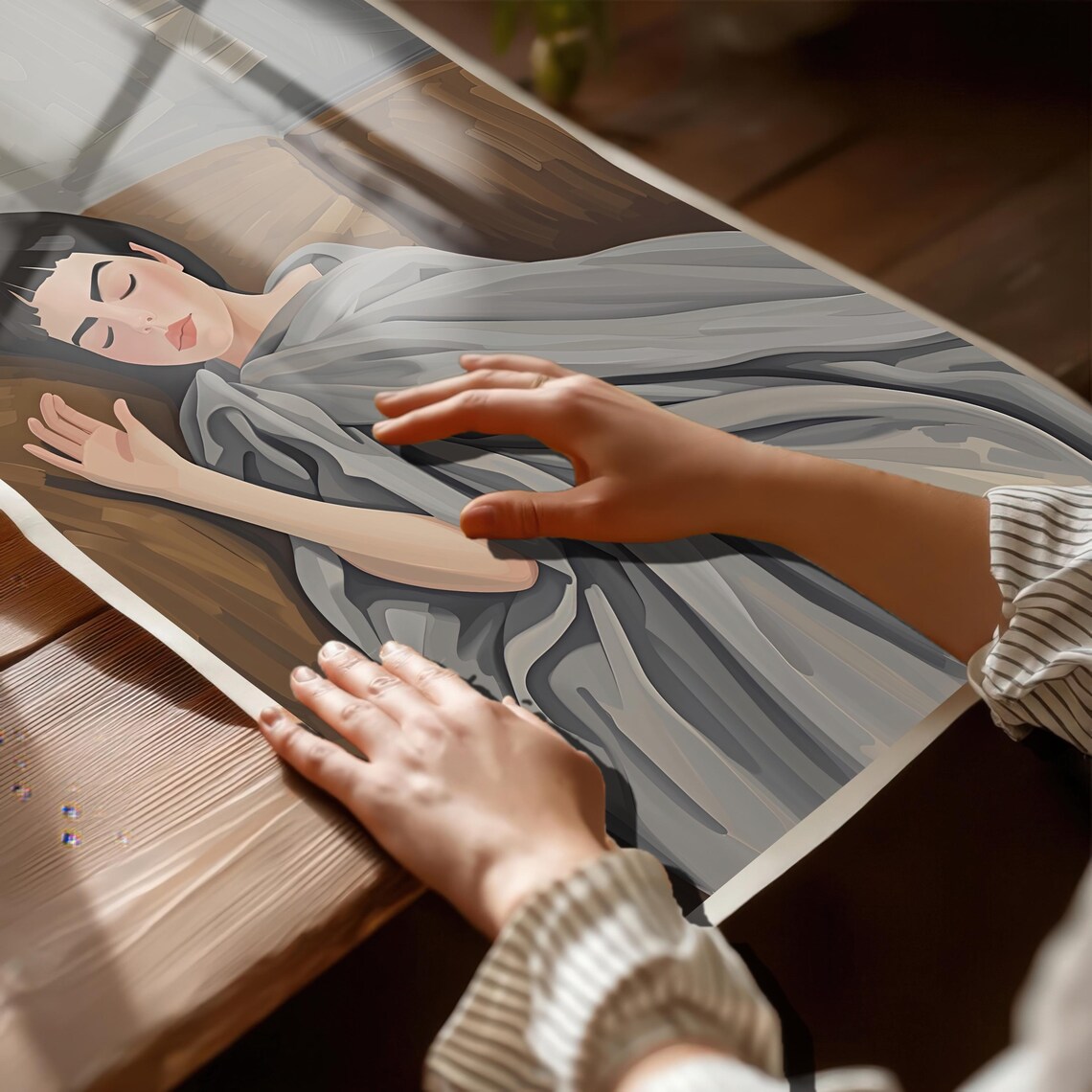 Sleeping Woman Cozy Illustration, Bedroom Wall Art - Image 4