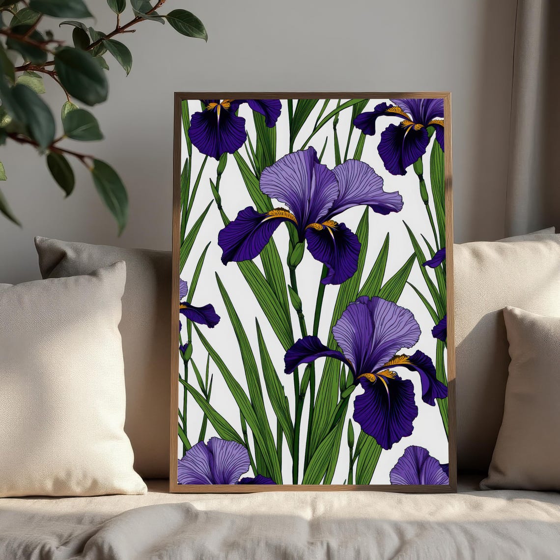 Bold Vibrant Purple Iris Blooms Modern Botanical Floral Poster