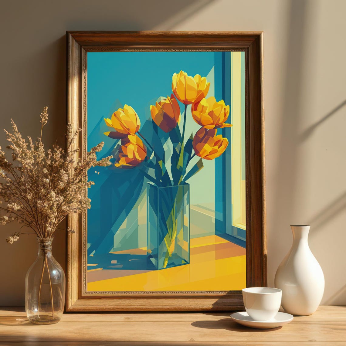 Geometric Yellow Tulips by Sunlit Window Abstract Floral Poster