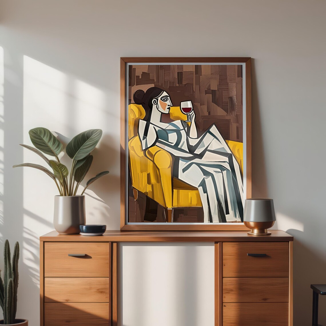 Woman on Yellow Chair, Modern Cubist Portrait - Image 4