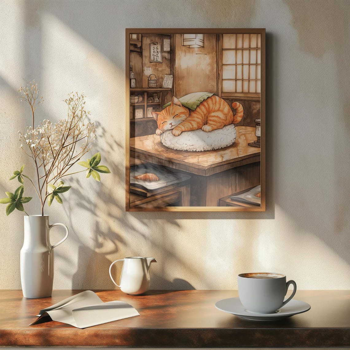 Orange Cat Napping As Nigiri Sushi In A Cozy Sushi Bar Poster - Image 7
