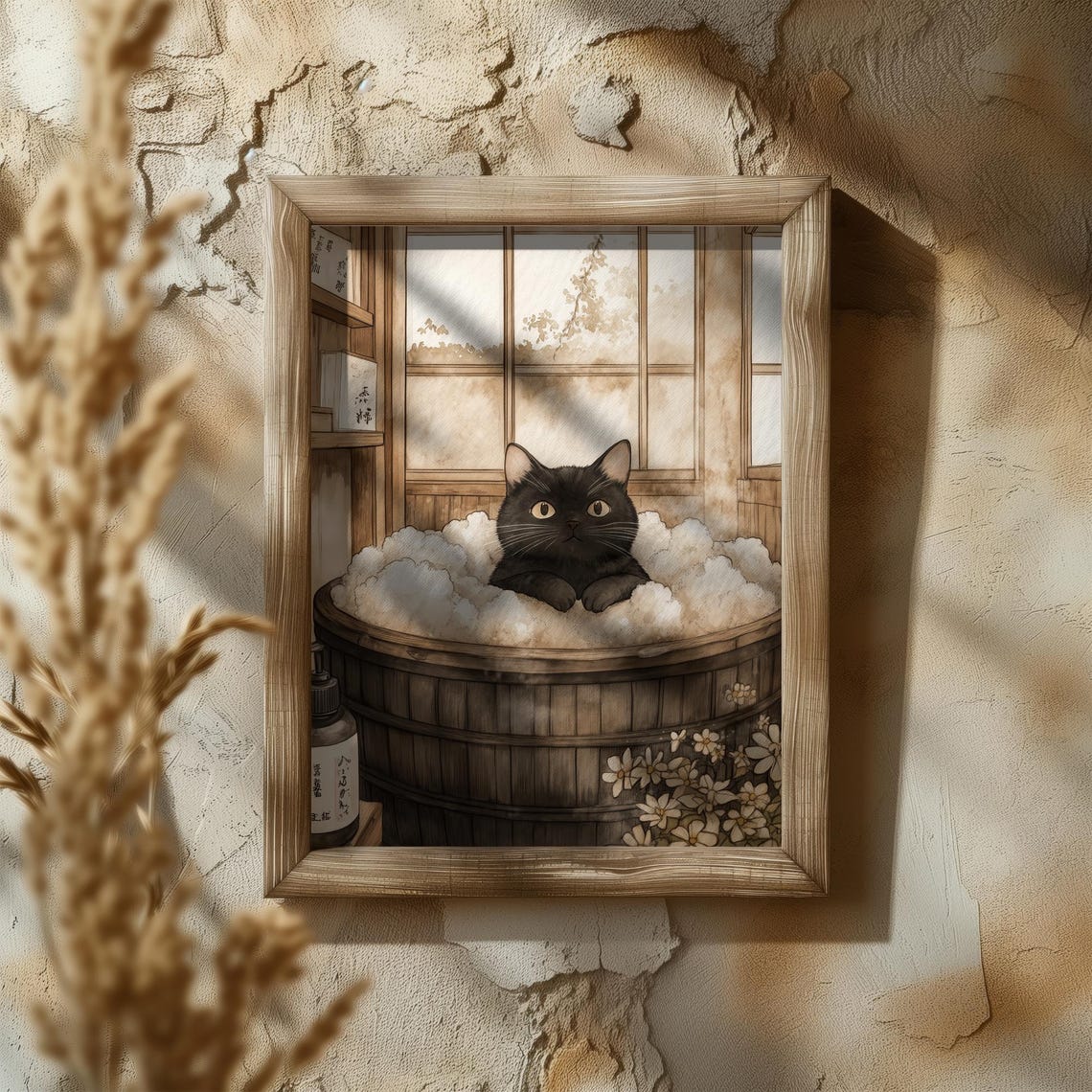 Black Cat Relaxing In Wooden Tub Bubbles Vintage Bath Poster - Image 5