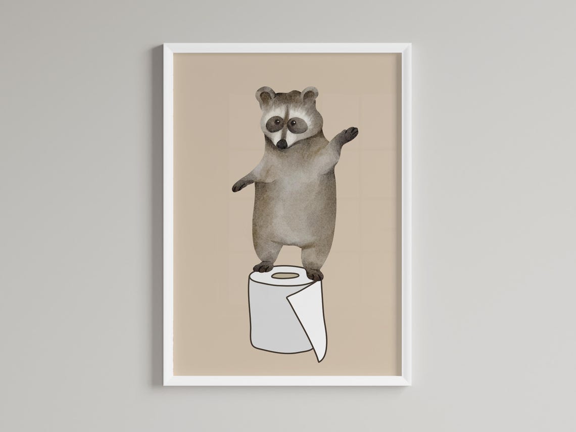 Cute Raccoon Waving on Toilet Roll Funny Bathroom Animal Poster - Image 3