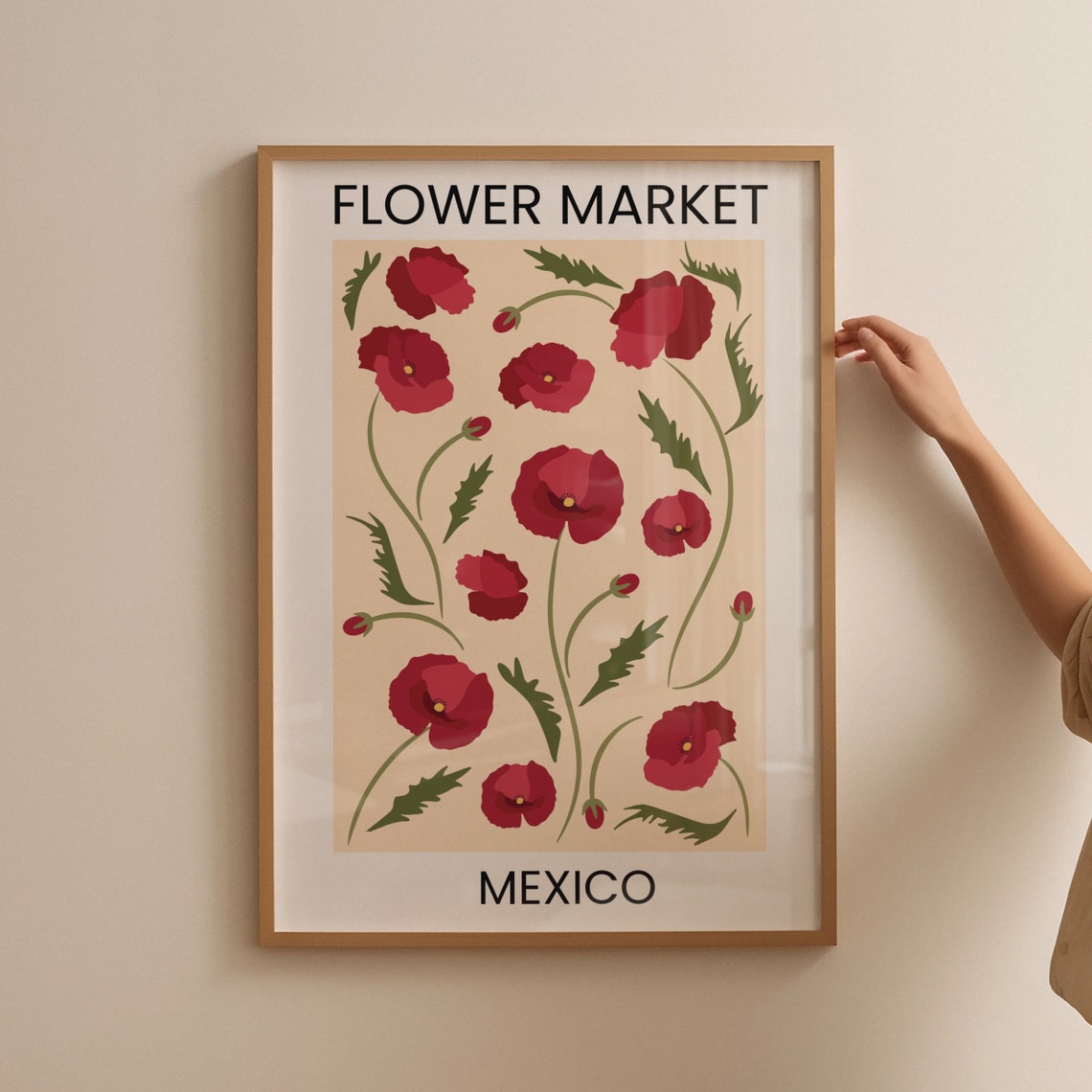 Flower Market Mexico Red Poppy Botanical Travel Art Wall Poster