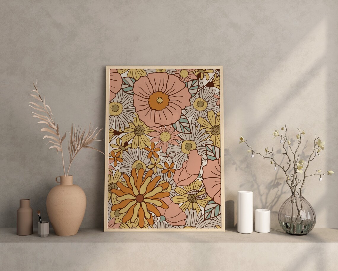 Retro Groovy Flower Print, 70s Psychedelic Boho Art Print - Image 3
