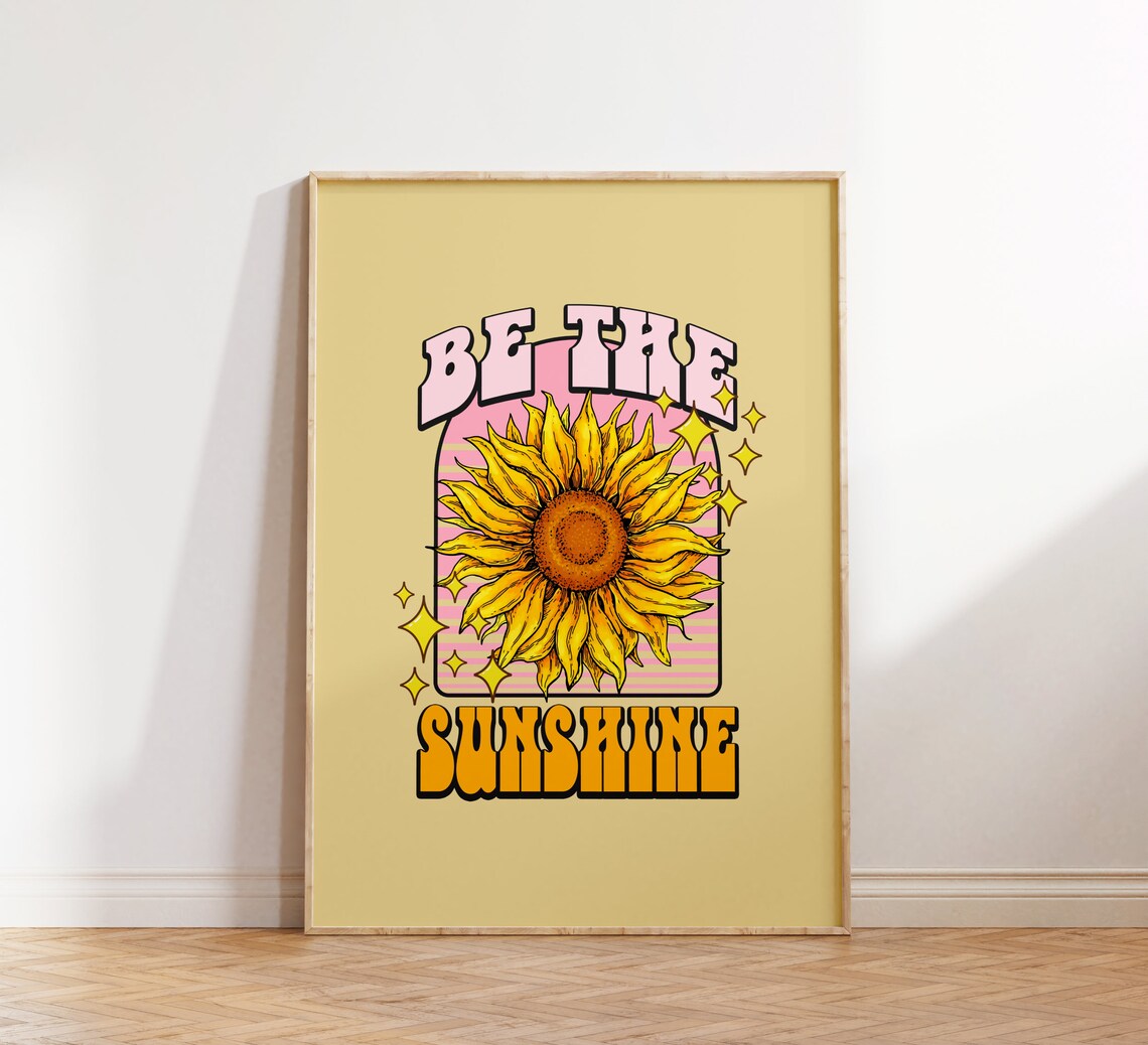 Be The Sunshine Groovy Sunflower Retro Positive Quote Floral Poster - Image 2