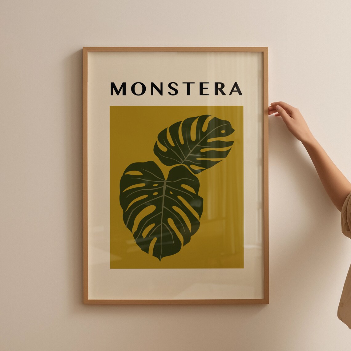 Monstera Bold Botanical Mustard Green Graphic Plant Wall Poster