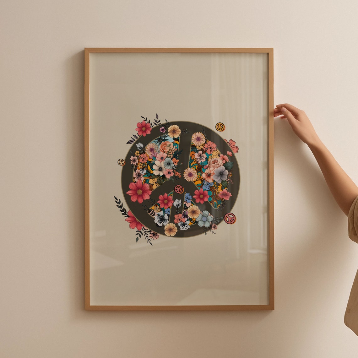 Floral Peace Sign Retro Poster Wildflower Hippie Bloom Decor Gift - Image 4