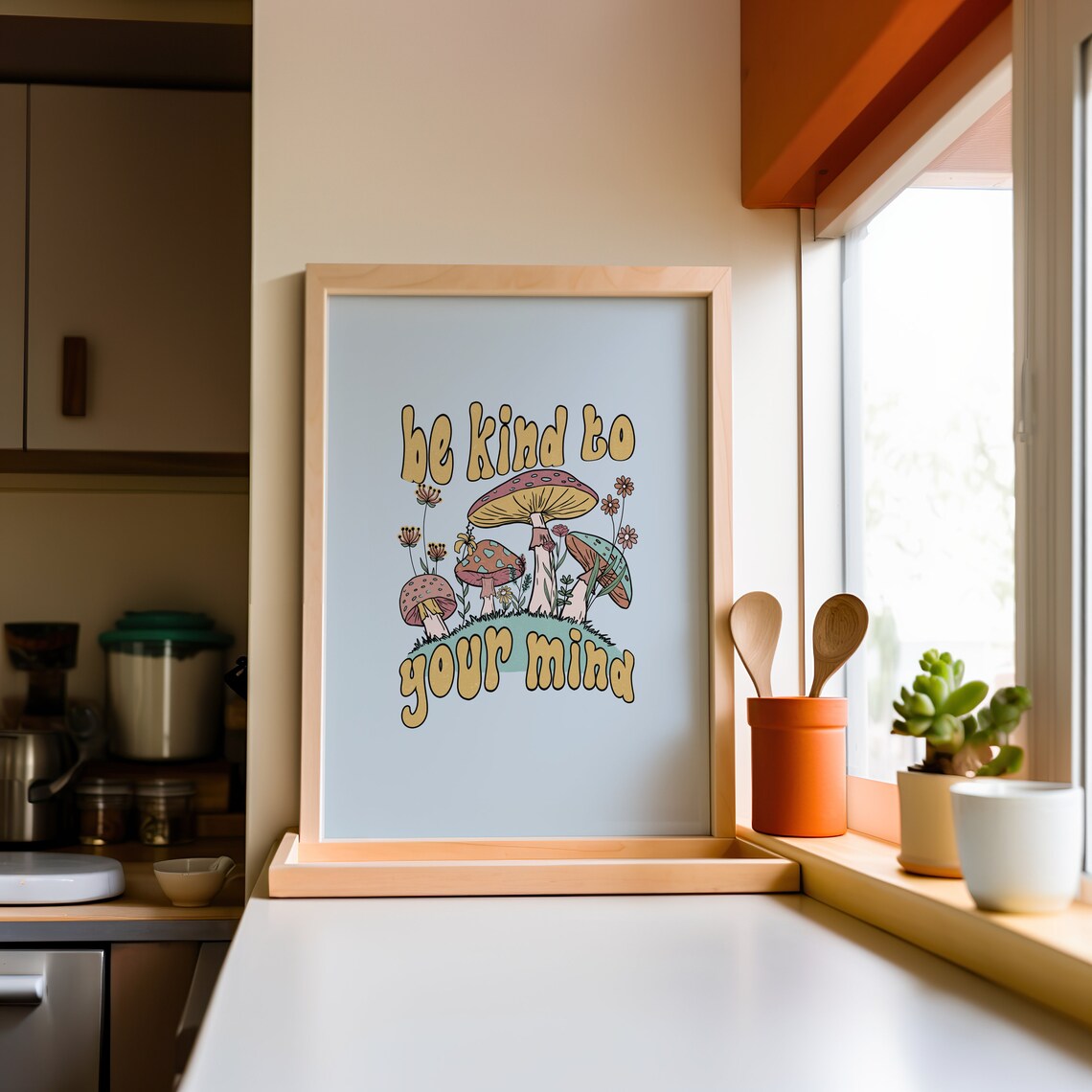 Be Kind To Your Mind Mushroom Retro Wall Print - Image 3