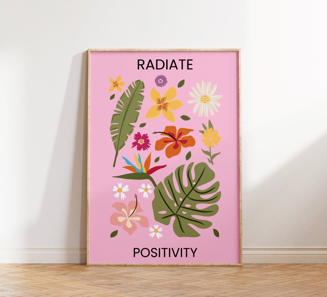 Radiate Positivity Pink Tropical Hibiscus Floral Quote Poster - Image 2