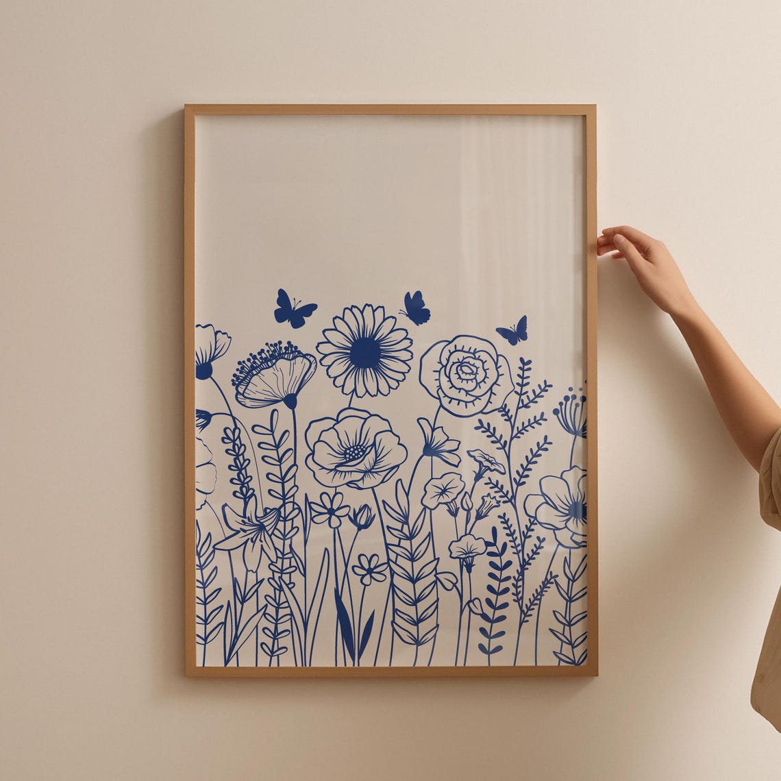 Blue Ink Wildflower Line Art Poster Minimalist Botanical Wall Decor - Image 4
