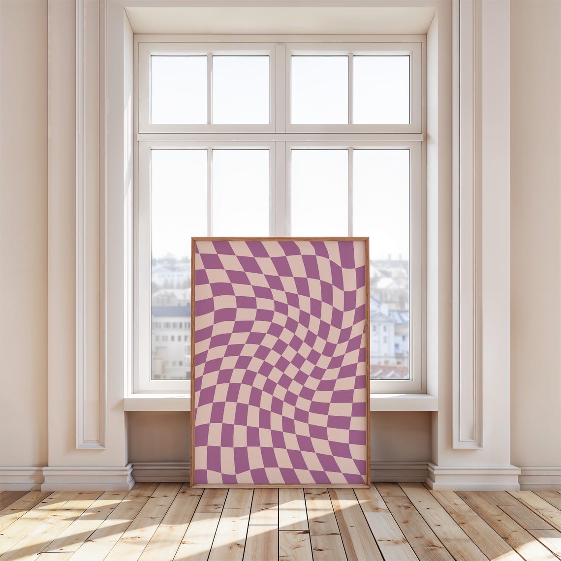 Wavy Checkerboard Pattern Purple Lilac Retro Abstract Poster - Image 3