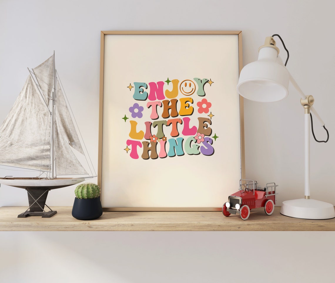 Enjoy The Little Things Colorful Retro Bubble Letter Quote Poster - Image 3