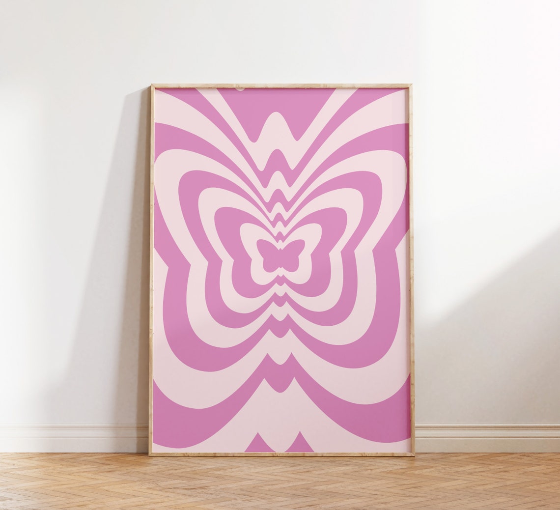 Pink Butterfly Psychedelic Wavy Optical Illusion Retro Art Print - Image 4