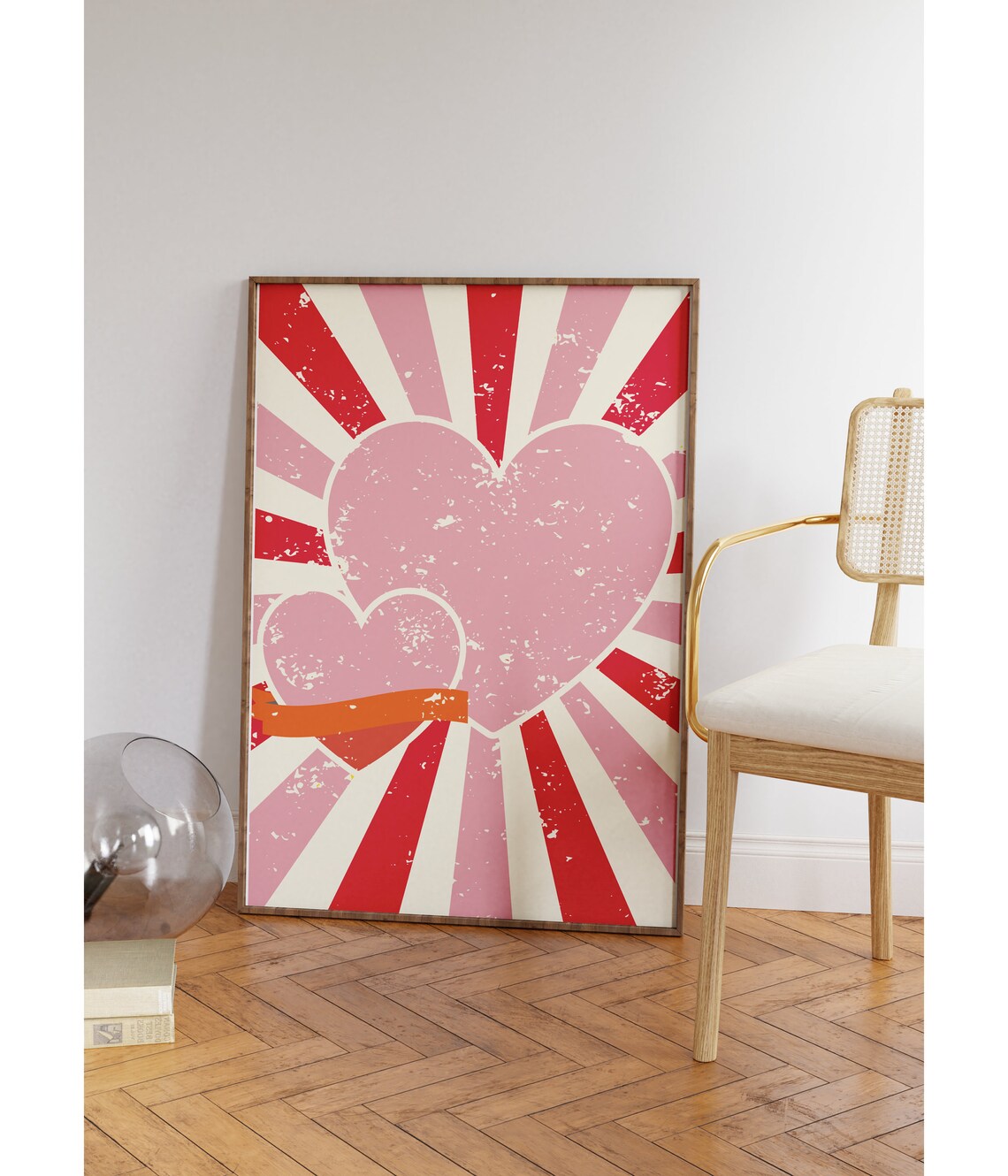 Retro Pink Hearts Ribbon Banner Sunburst Pop Art Wall Poster - Image 3