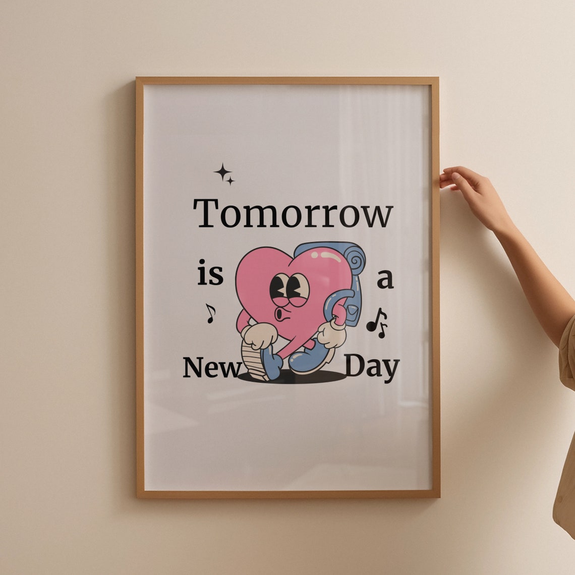 Tomorrow Is A New Day Cute Pink Walking Heart Retro Quote Poster - Image 4