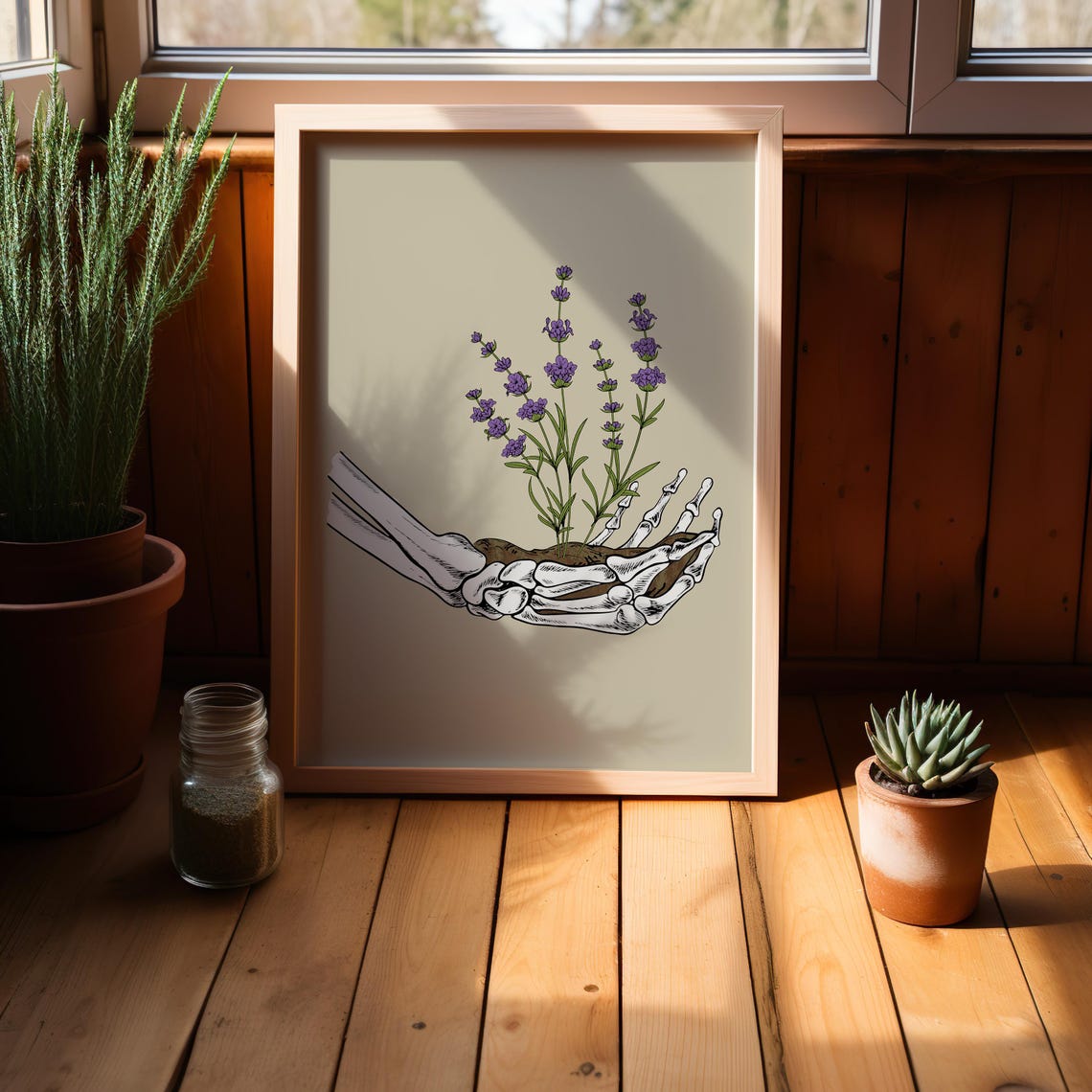 Skeleton Hand Lavender Poster Gothic Halloween Floral Wall Decor - Image 3